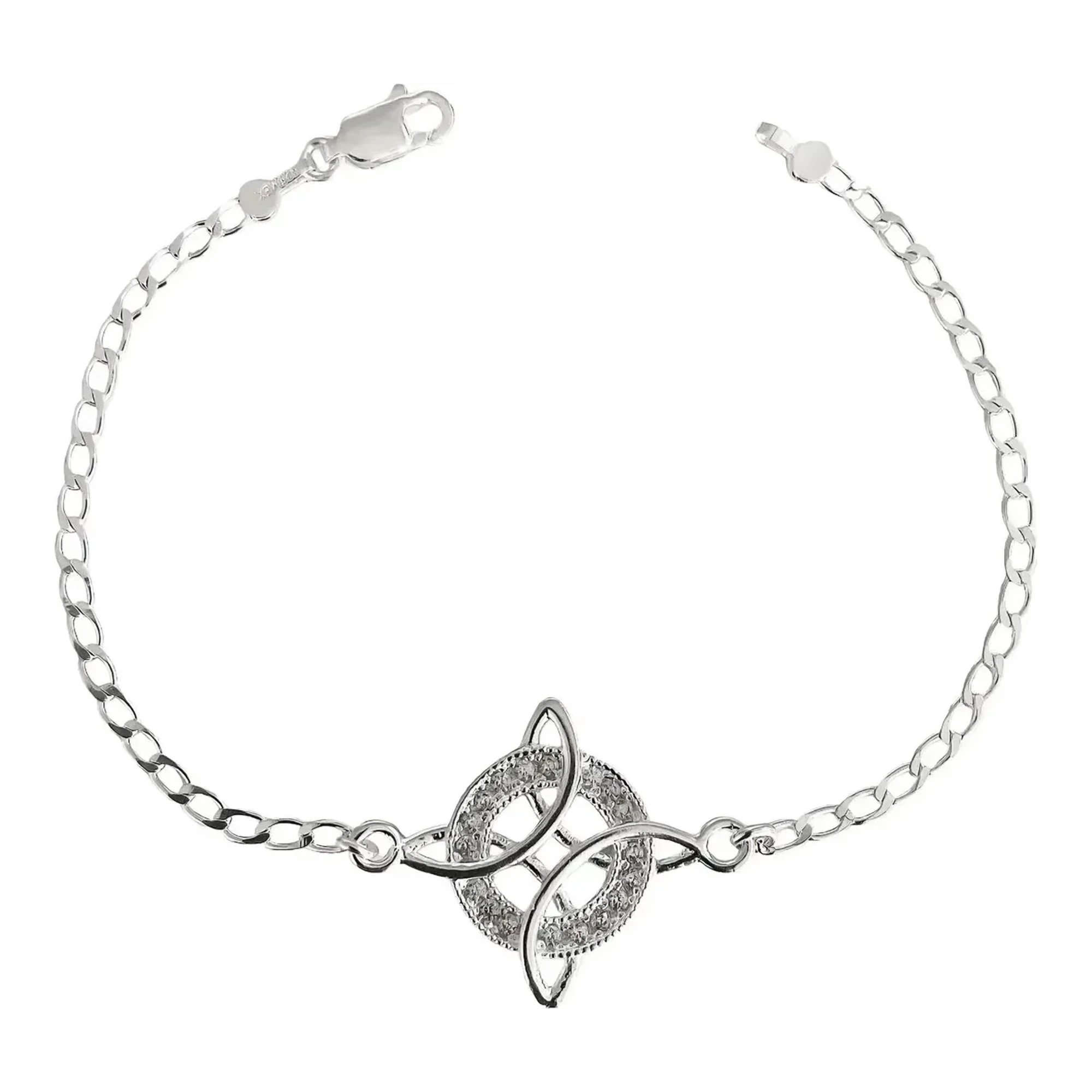 Pulsera nudo de bruja en plata esterlina .925 con dije de 22 mm zirconias engarzadas cadena de 18 cm broche perico Joyaris