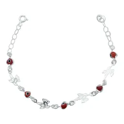 Pulsera Plata Ley .925 Colibrí y Ojo Turco Rojo Ajustable - Imagen 1