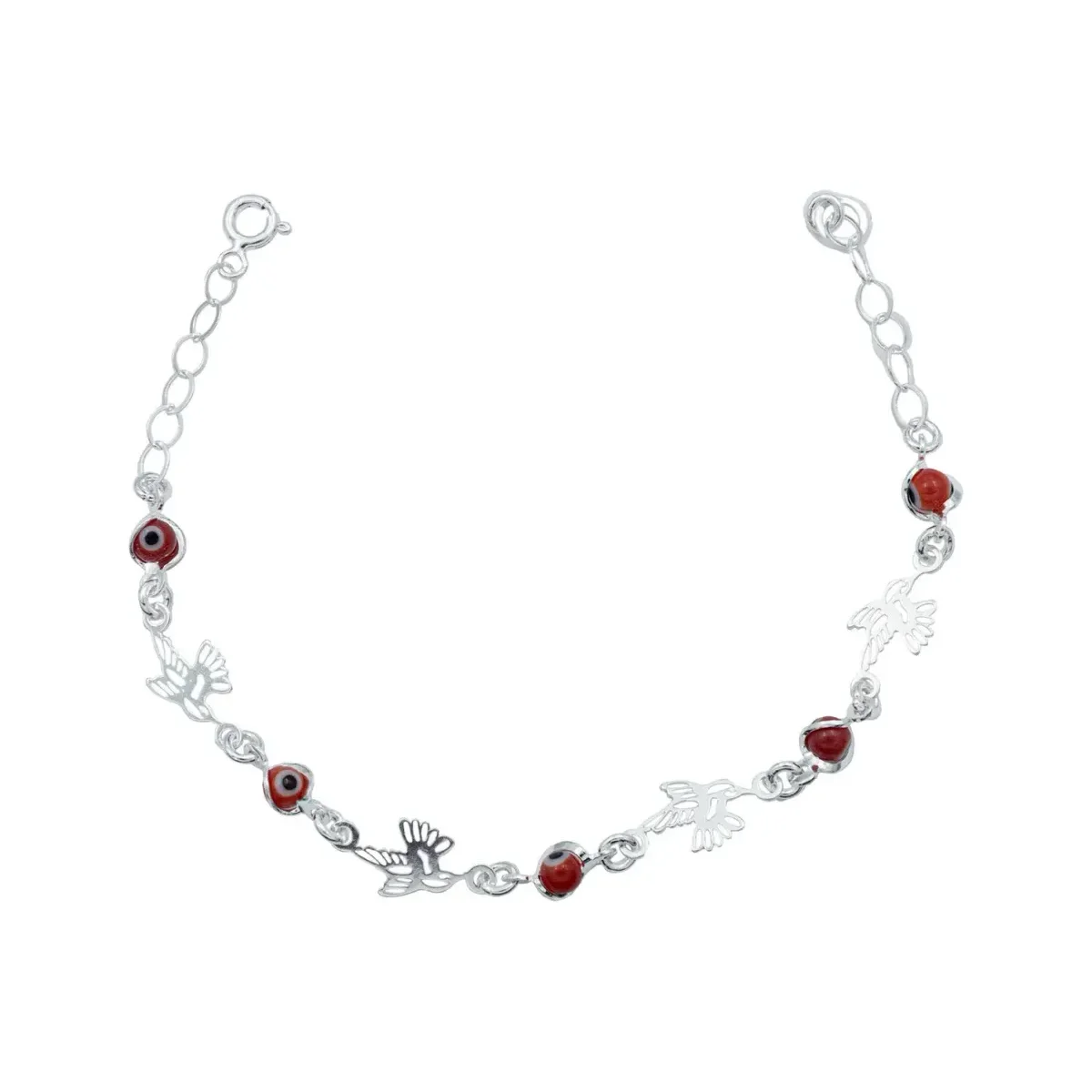 Pulsera Plata Ley .925 Colibrí Ojo Turco Rojo, joyería artesanal mexicana, amuleto protección estudiante, pulsera de hilo.