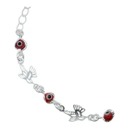 Pulsera Plata Ley .925 Colibrí y Ojo Turco Rojo Ajustable - Imagen 2