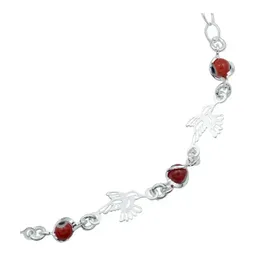 Pulsera Plata Ley .925 Colibrí y Ojo Turco Rojo Ajustable - Imagen 3