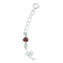 Pulsera Plata Ley .925 Colibrí y Ojo Turco Rojo Ajustable - Imagen 5