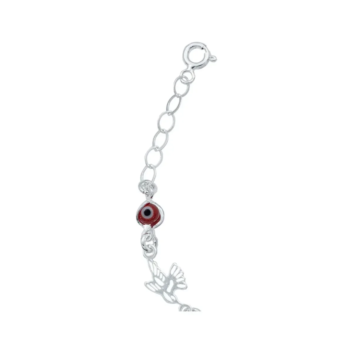 Pulsera Plata Ley .925 Colibrí y Ojo Turco Rojo Ajustable - Imagen 5