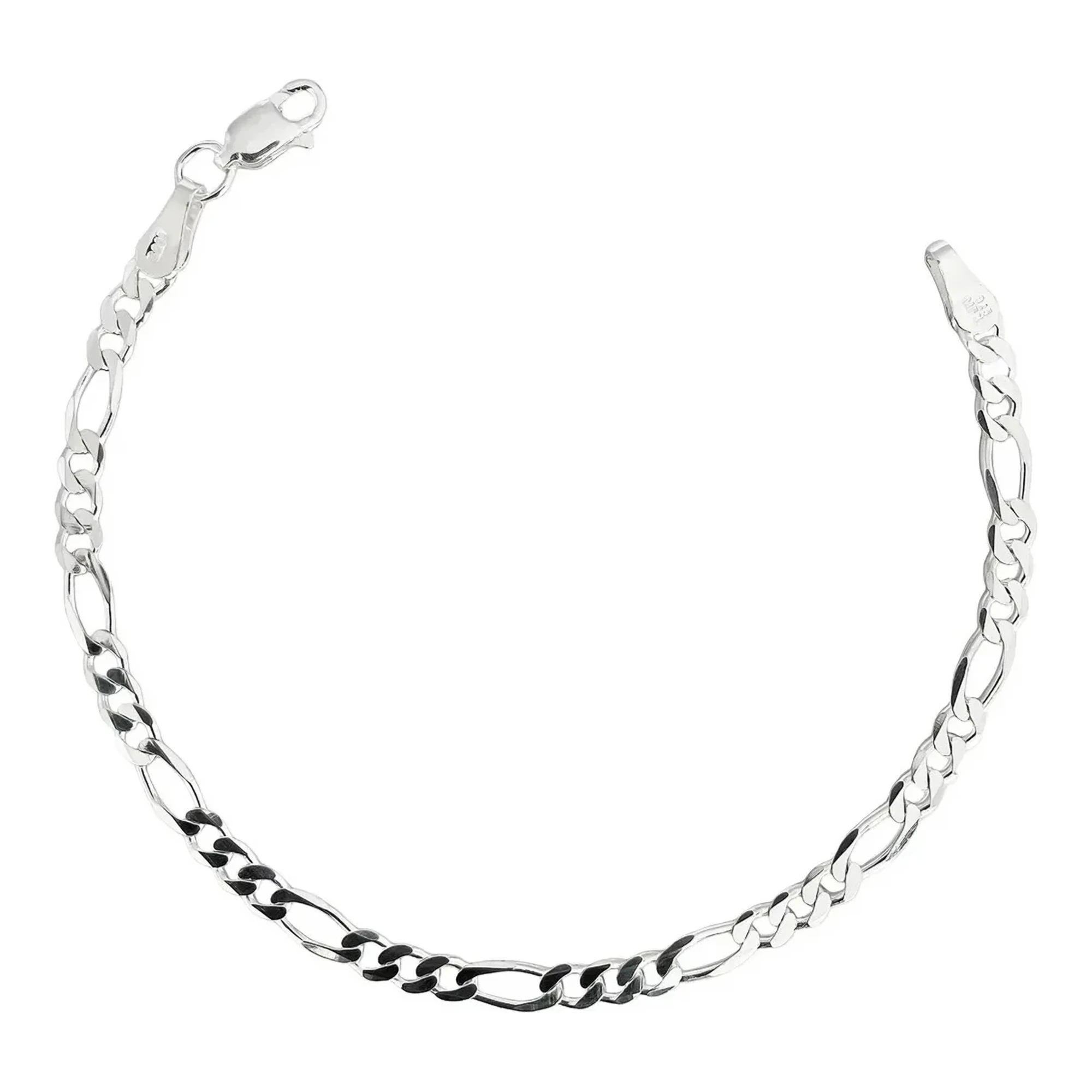 Pulsera de plata para hombre, eslabones Figaro 3x1 brillantes, Plata .925 Nacional. Pulsera de cadena hombre estilo urbano.