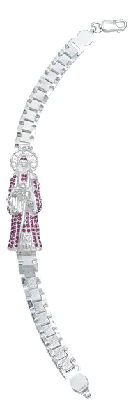 Pulsera de plata .925 fucsia zirconias dije Santa Muerte para hombre rolo — Joyaris