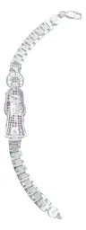 Pulsera Plata 925 Rolo Hombre Dije Santa Muerte Zirconias Fucsia - Imagen 3