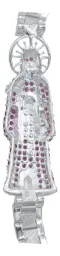 Pulsera Plata 925 Rolo Hombre Dije Santa Muerte Zirconias Fucsia - Imagen 4