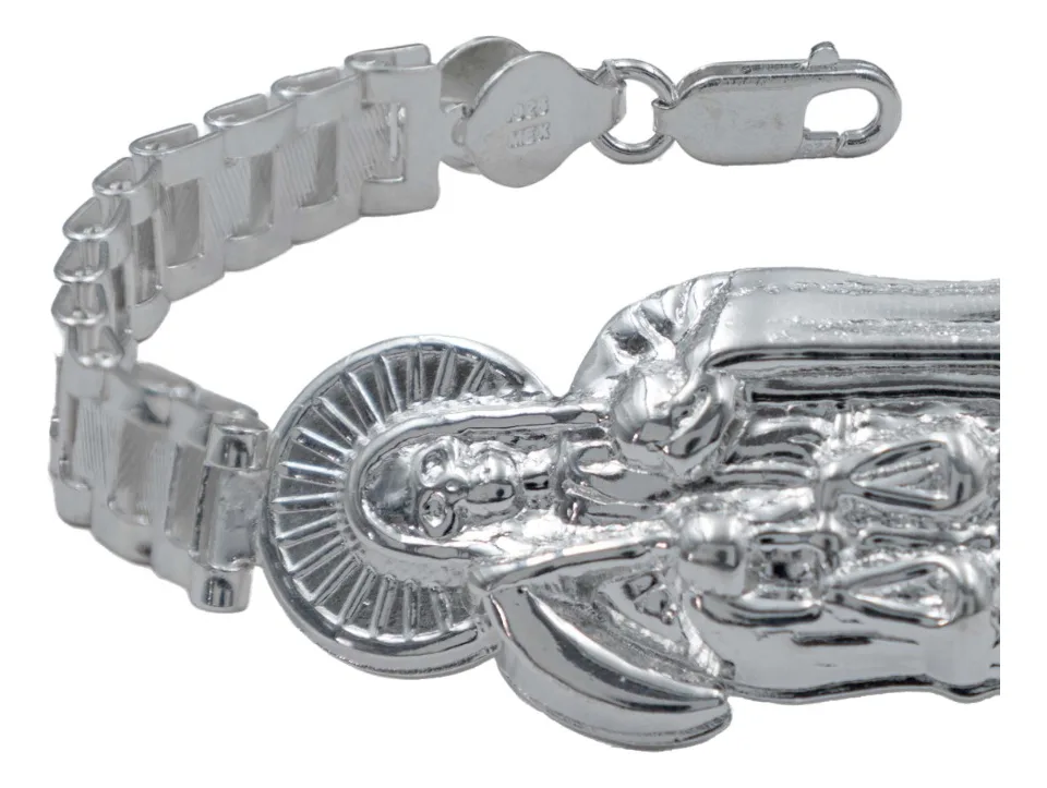 Pulsera de plata .925 rolo gruesa Santa Muerte troquelada broche reasa ajustable — Joyaris