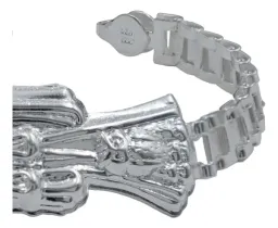 Pulsera Plata .925 Rolo Gruesa Diseño Santa Muerte para Hombre - Imagen 3
