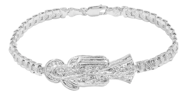 pulsera de plata .925 diseno rolo con dije Santa Muerte lisa — Joyaris