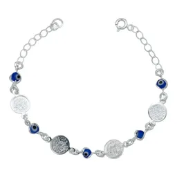 Pulsera Plata .925 Medallas San Benito Ajustable Diseño Azul - Imagen 1