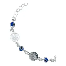 Pulsera Plata .925 Medallas San Benito Ajustable Diseño Azul - Imagen 2