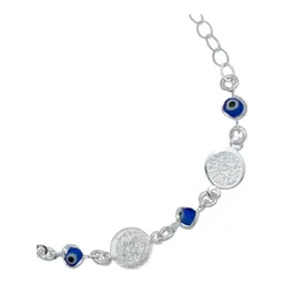 Pulsera Plata .925 Medallas San Benito Ajustable Diseño Azul - Imagen 3