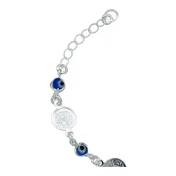 Pulsera Plata .925 Medallas San Benito Ajustable Diseño Azul - Imagen 4