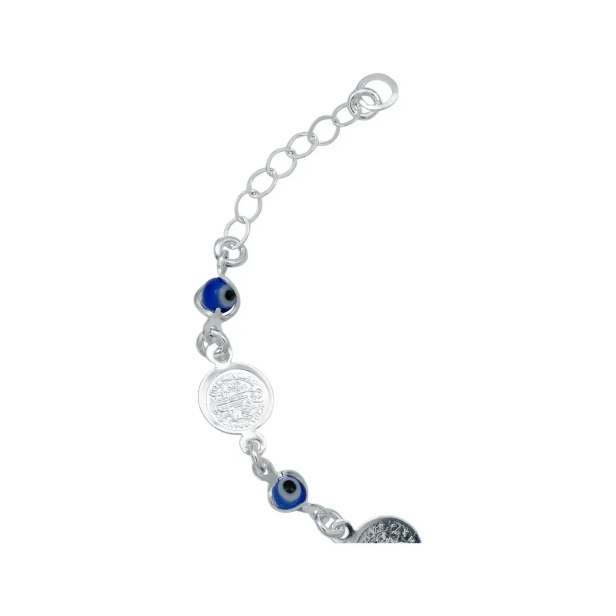 Pulsera Plata .925 Medallas San Benito Ajustable Diseño Azul - Imagen 4