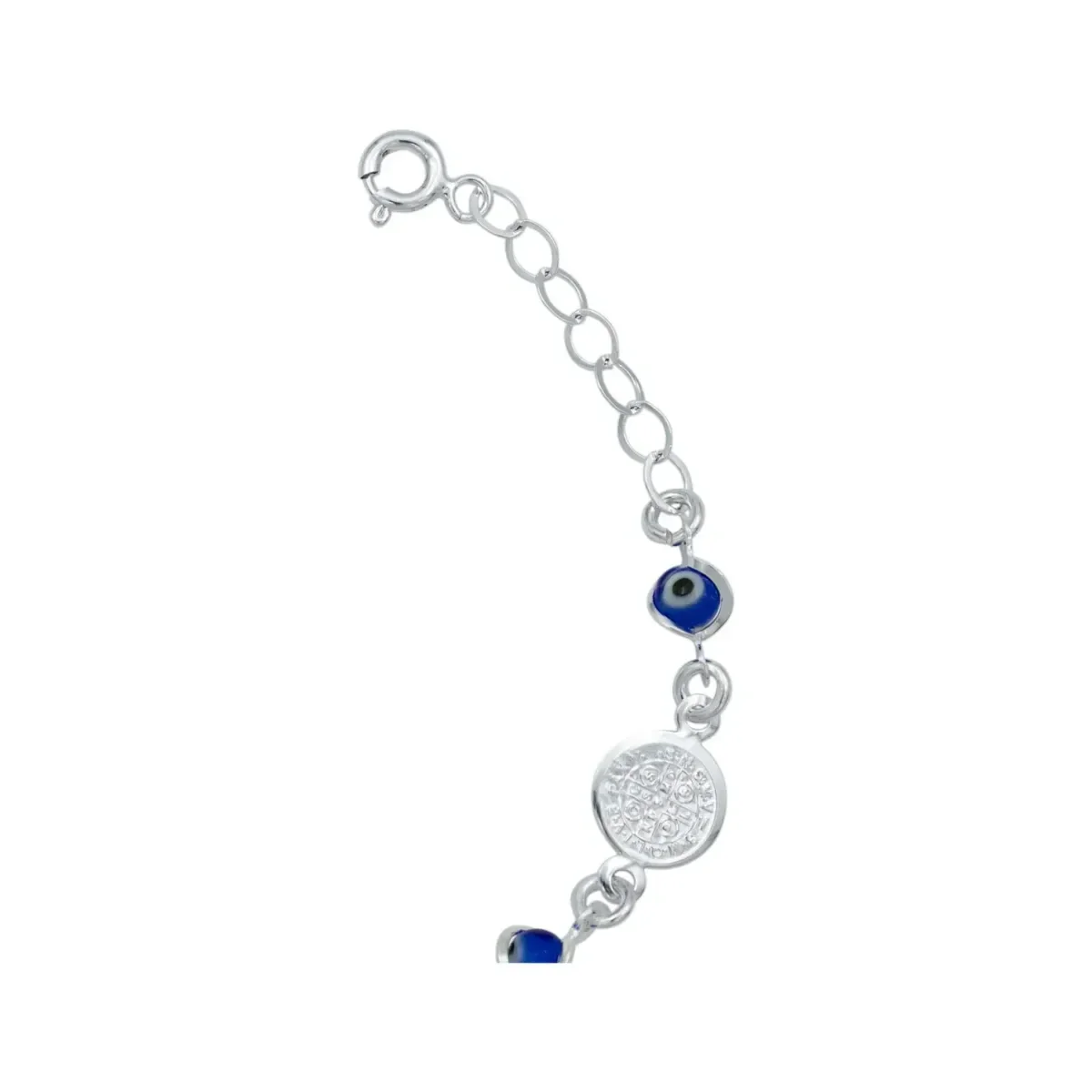 Pulsera Plata .925 Medallas San Benito Ajustable Diseño Azul - Imagen 5