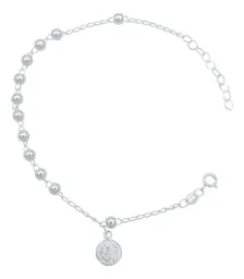 Pulsera Plata 925 San Benito Bola Lisa Ajustable - Imagen 1