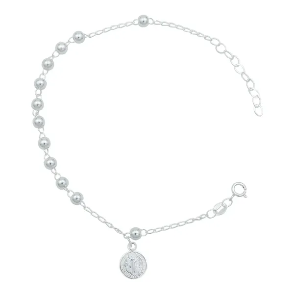 Pulsera Plata 925 San Benito Bola Lisa Ajustable - Imagen 1