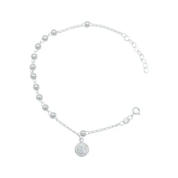 Pulsera Plata 925 San Benito Bola Lisa Ajustable - Imagen 1