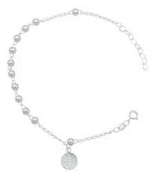 Pulsera Plata 925 San Benito Bola Lisa Ajustable - Imagen 4