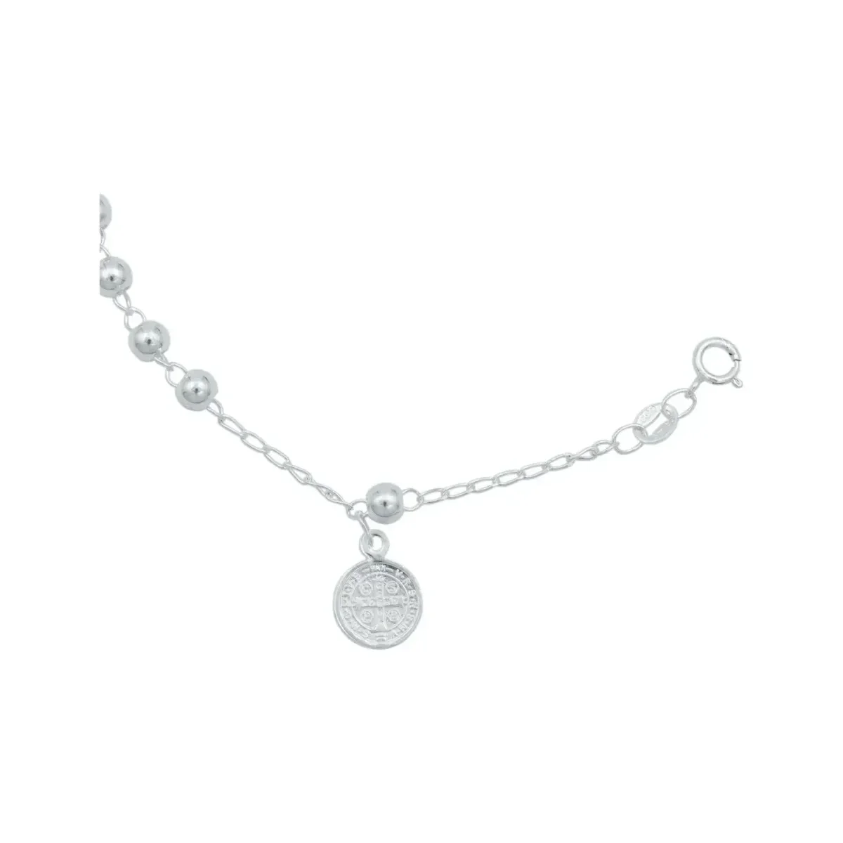 Pulsera Plata 925 San Benito Bola Lisa Ajustable - Imagen 5