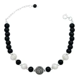 Pulsera Plata 925 San Benito Bolitas Cordón Negro Ajustable Unisex - Imagen 1
