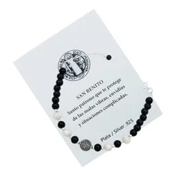 Pulsera Plata 925 San Benito Bolitas Cordón Negro Ajustable Unisex - Imagen 2
