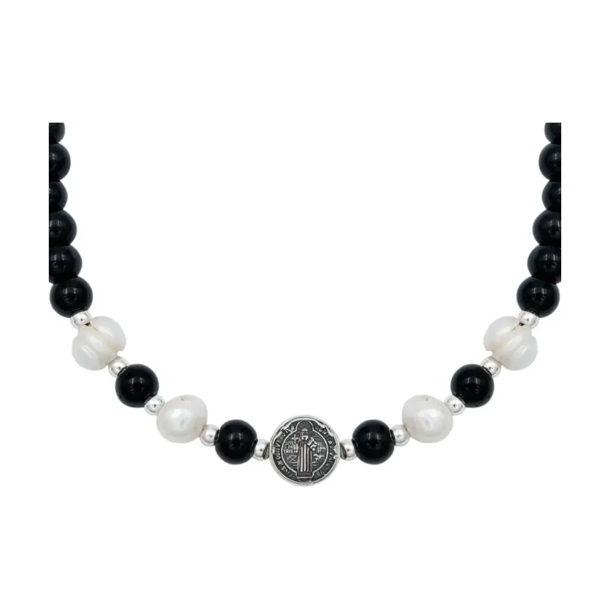 Pulsera Plata 925 San Benito Bolitas Cordón Negro Ajustable Unisex - Imagen 4