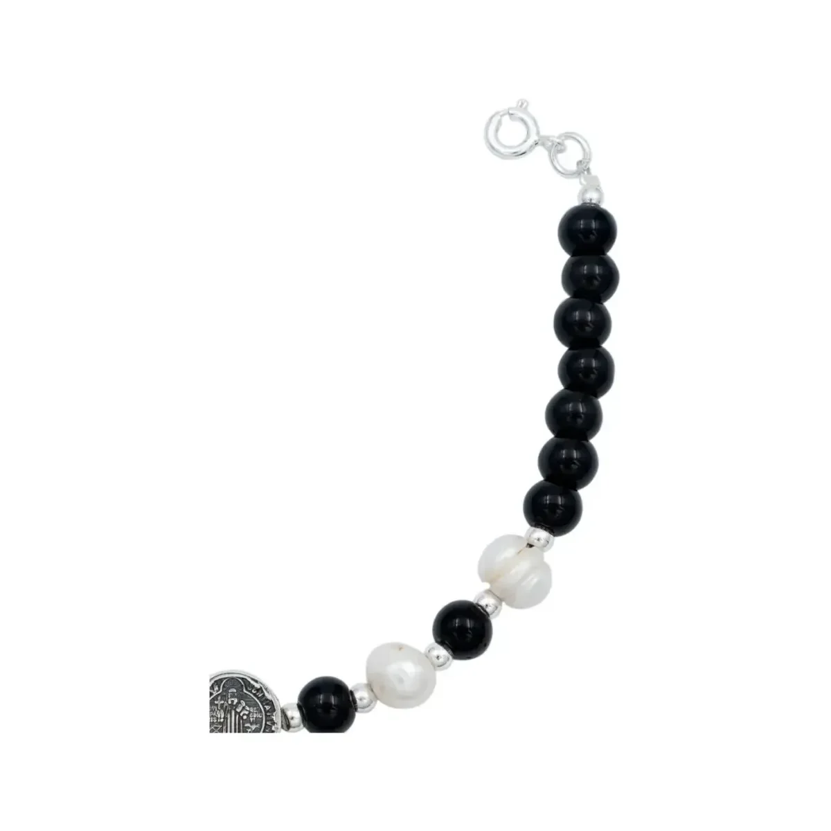 Pulsera Plata 925 San Benito Bolitas Cordón Negro Ajustable Unisex - Imagen 5