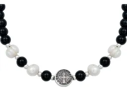 Pulsera Plata 925 San Benito Bolitas Cordón Negro Ajustable Unisex - Imagen 6