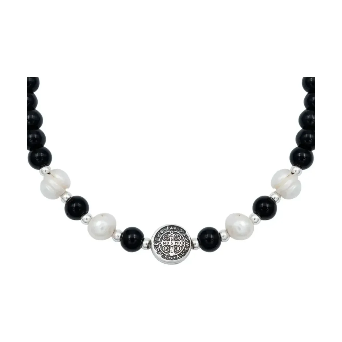 Pulsera Plata 925 San Benito Bolitas Cordón Negro Ajustable Unisex - Imagen 6