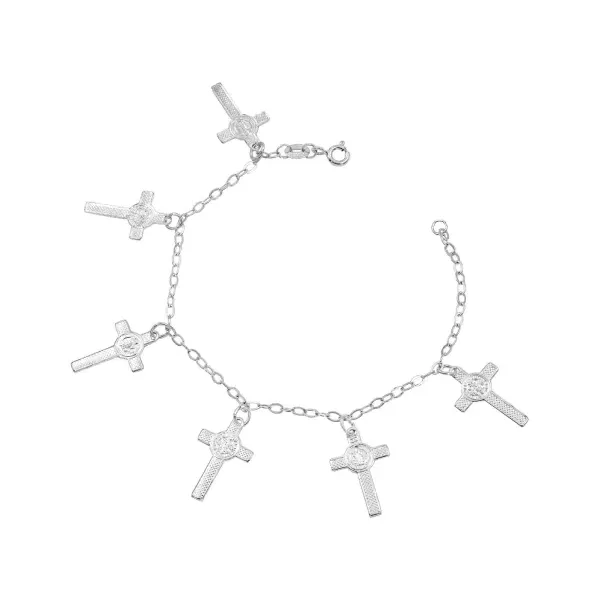 Pulsera Plata 925 Medalla San Benito con Cruces 18cm - Imagen 1