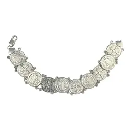 Pulsera San Benito de Plata .925 con Medallas Troqueladas 18 cm - Imagen 1