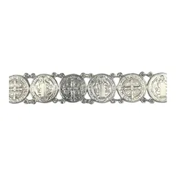 Pulsera San Benito de Plata .925 con Medallas Troqueladas 18 cm - Imagen 2