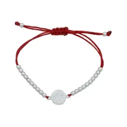 Pulsera Plata 925 San Benito Hilo Rojo Ajustable - Imagen 1