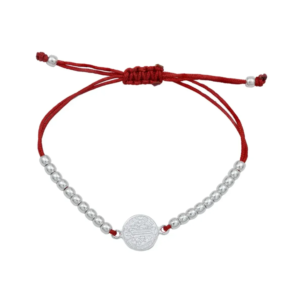 Pulsera San Benito Plata 925 Hilo Rojo Ajustable Unisex - Joyaris joyería fina mexicana para protección