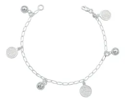 Pulsera Plata 925 Medalla San Benito Doble Vista Protección - Imagen 1