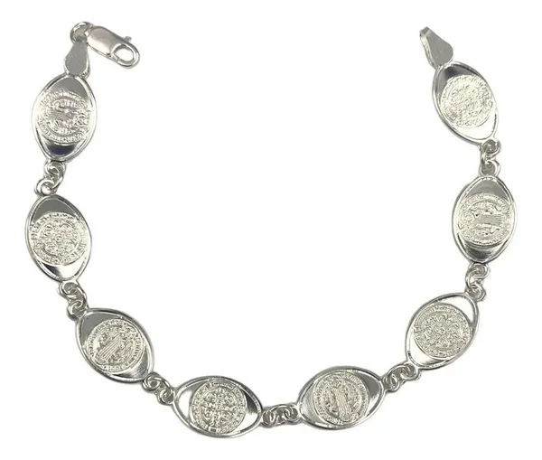 Pulsera Plata 925 San Benito con Medallas Pequeñas 19.5cm - Imagen 1