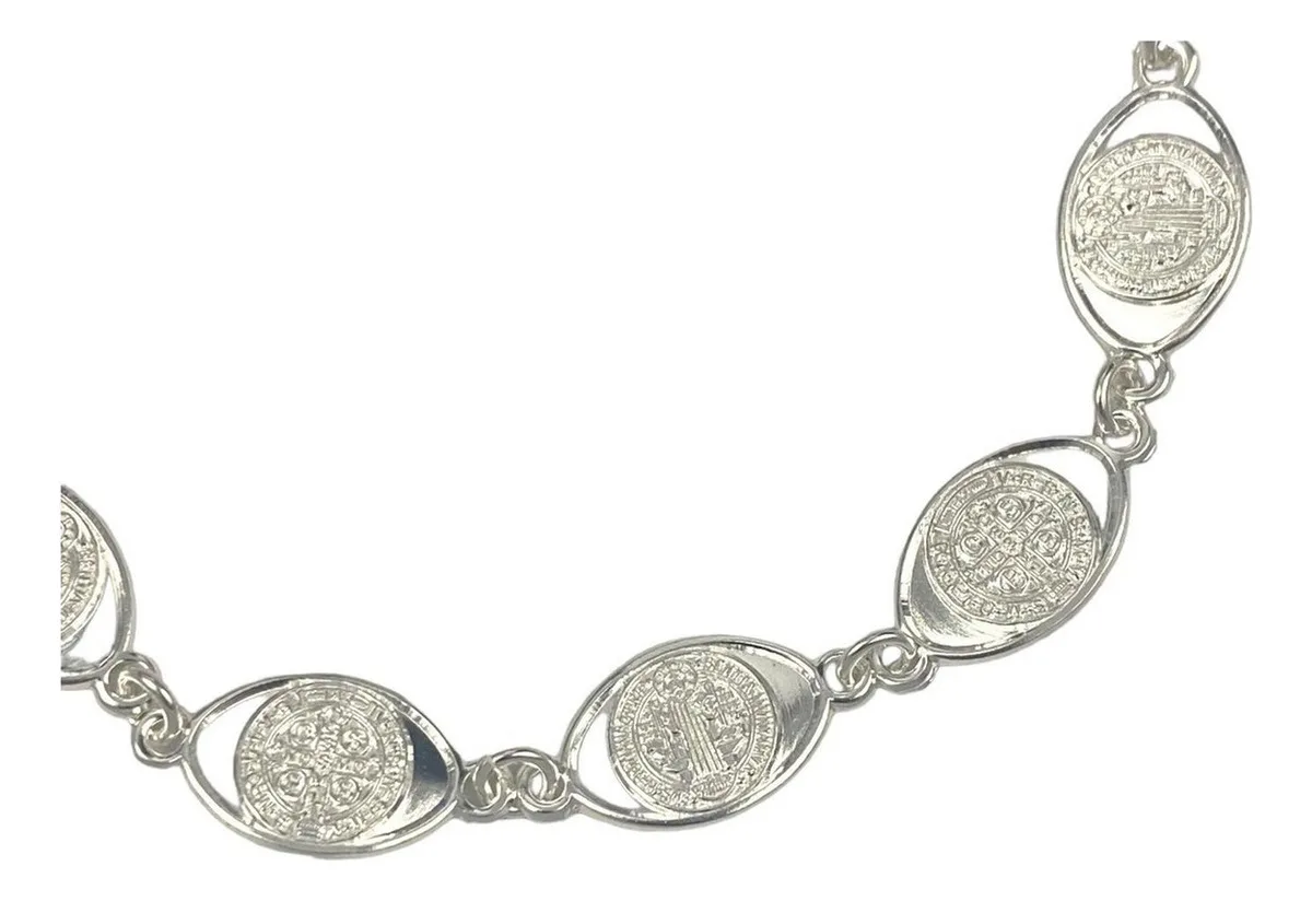 Pulsera Plata 925 San Benito con Medallas Pequeñas 19.5cm - Imagen 1