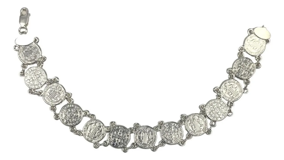 Pulsera de Plata 925 Medallas San Benito Unisex - Joyería artesanal mexicana Joyaris