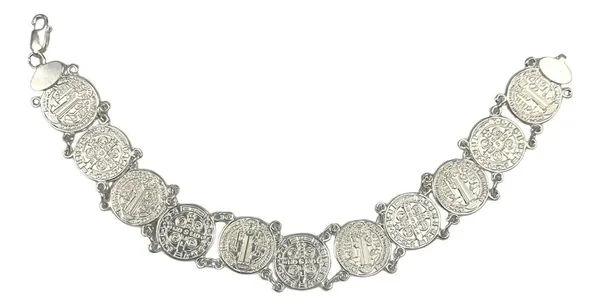 Pulsera de plata .925 San Benito medallas unisex — Joyaris