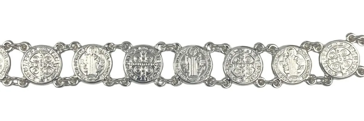 Pulsera de plata .925 San Benito medallas unisex — Joyaris