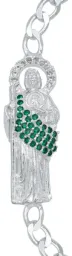 Pulsera Plata 925 San Judas Tadeo Cadena Figaro con Zirconia Verde - Imagen 2