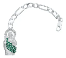 Pulsera Plata 925 San Judas Tadeo Cadena Figaro con Zirconia Verde - Imagen 3
