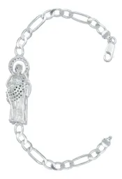 Pulsera Plata 925 San Judas Tadeo Cadena Figaro con Zirconia Verde - Imagen 5