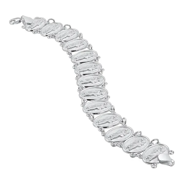 Pulsera San Judas Tadeo de plata .925 con medallas ovaladas de 20 cm y broche mosquetón - Joyaris