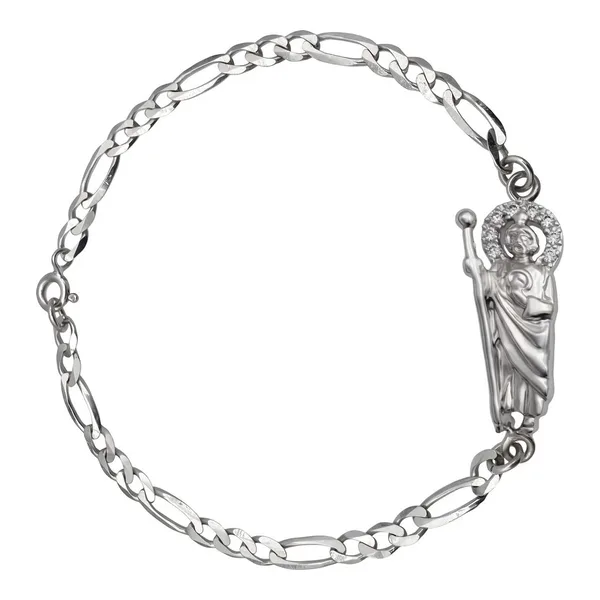 Pulsera San Judas Tadeo de Plata .925 Figaro 3x1 17.5 cm - Imagen 1