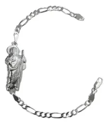 Pulsera Esclava Plata 999 San Judas Tadeo Cadena Figaro para Hombre - Imagen 1