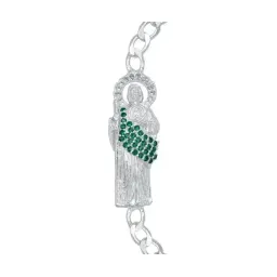 Pulsera Plata 925 San Judas Tadeo Cadena Figaro con Zirconia Verde - Imagen 2