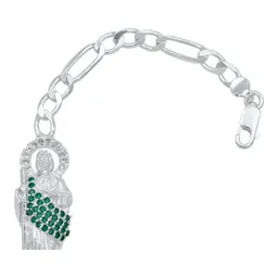 Pulsera Plata 925 San Judas Tadeo Cadena Figaro con Zirconia Verde - Imagen 3